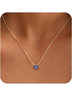 Women's Dark Blue Birthstone Non Tarnish Diamond Cubic Zirconia Pendant Necklace